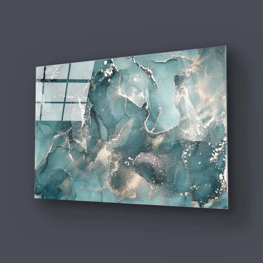 Abstract Blue Alcohol Ink Glass Wall Art