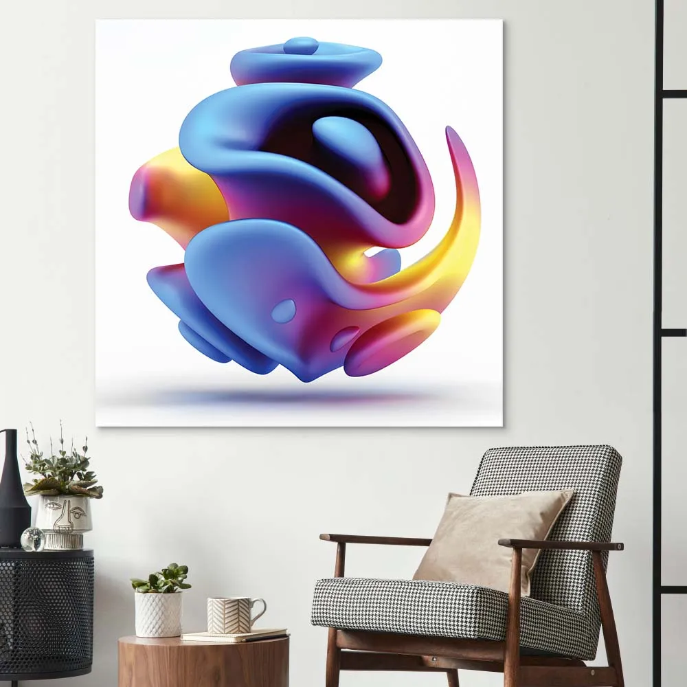 Abstract Blue Alien Flower Glass Wall Art