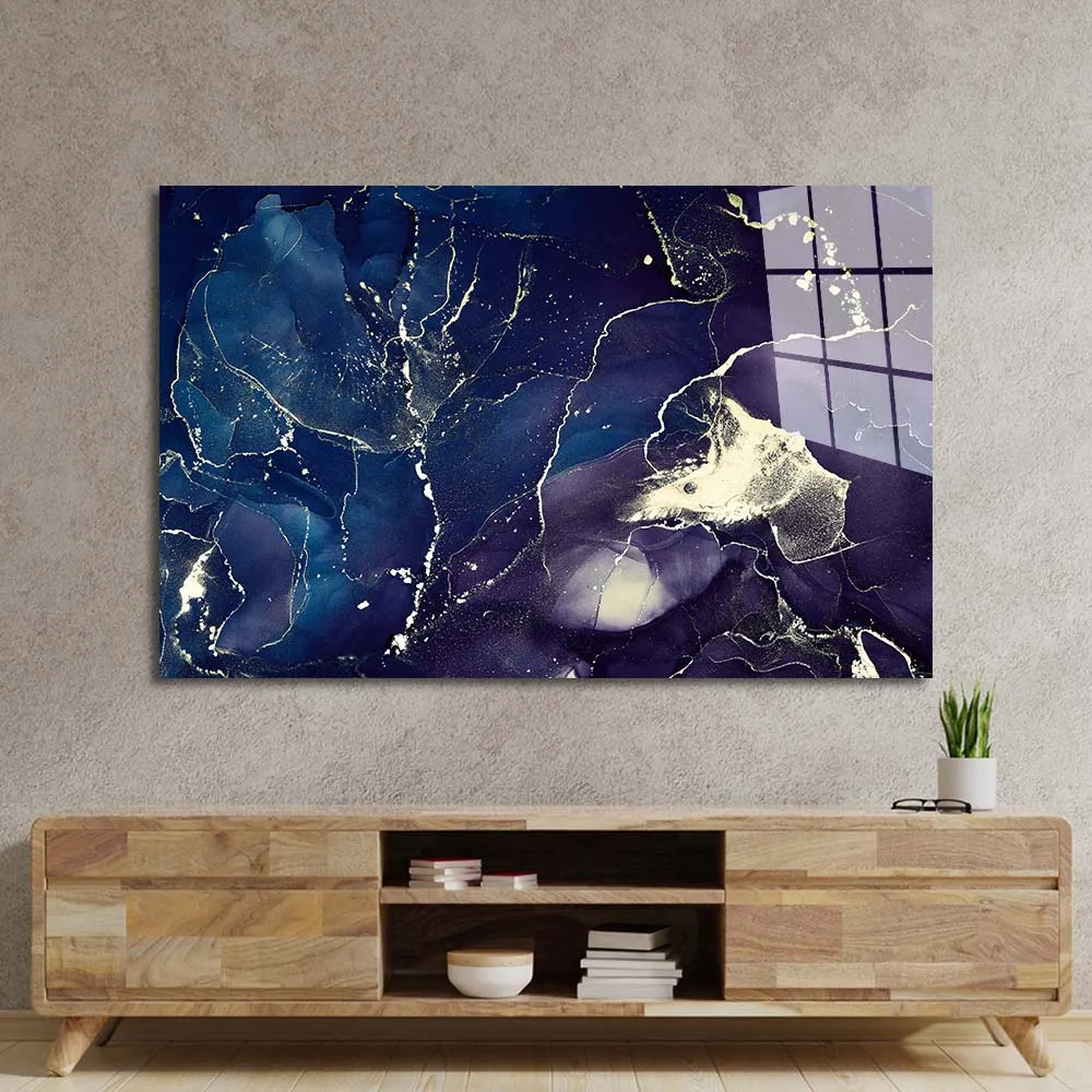 Abstract Blue and Purple Alcohol Ink Marble Glass Wall Art