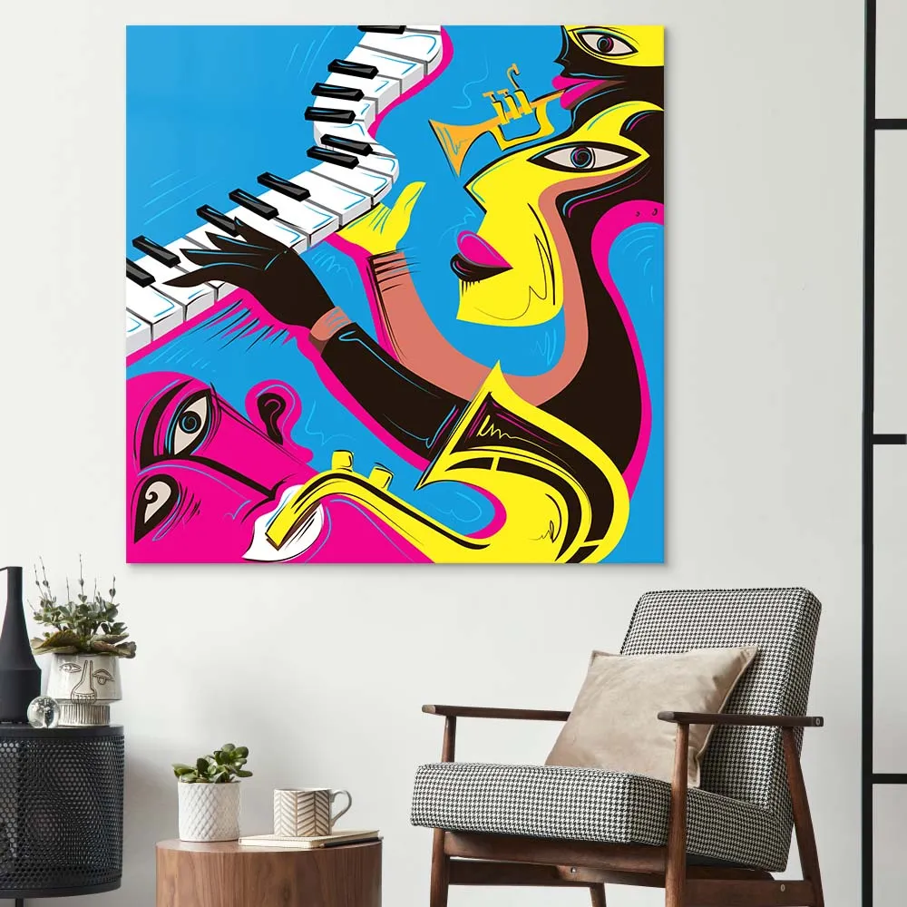 Abstract Jazz Band Glass Wall Art