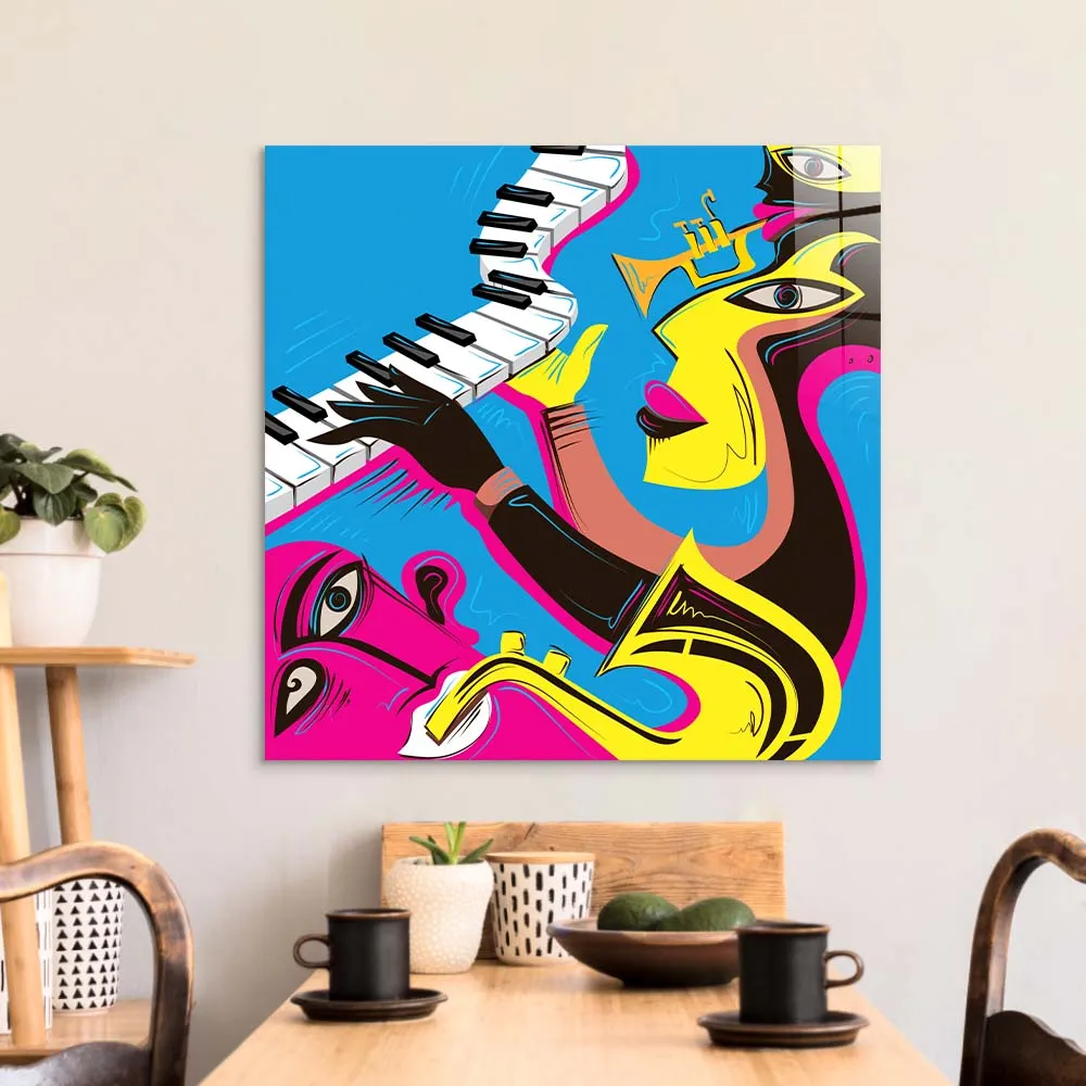 Abstract Jazz Band Glass Wall Art