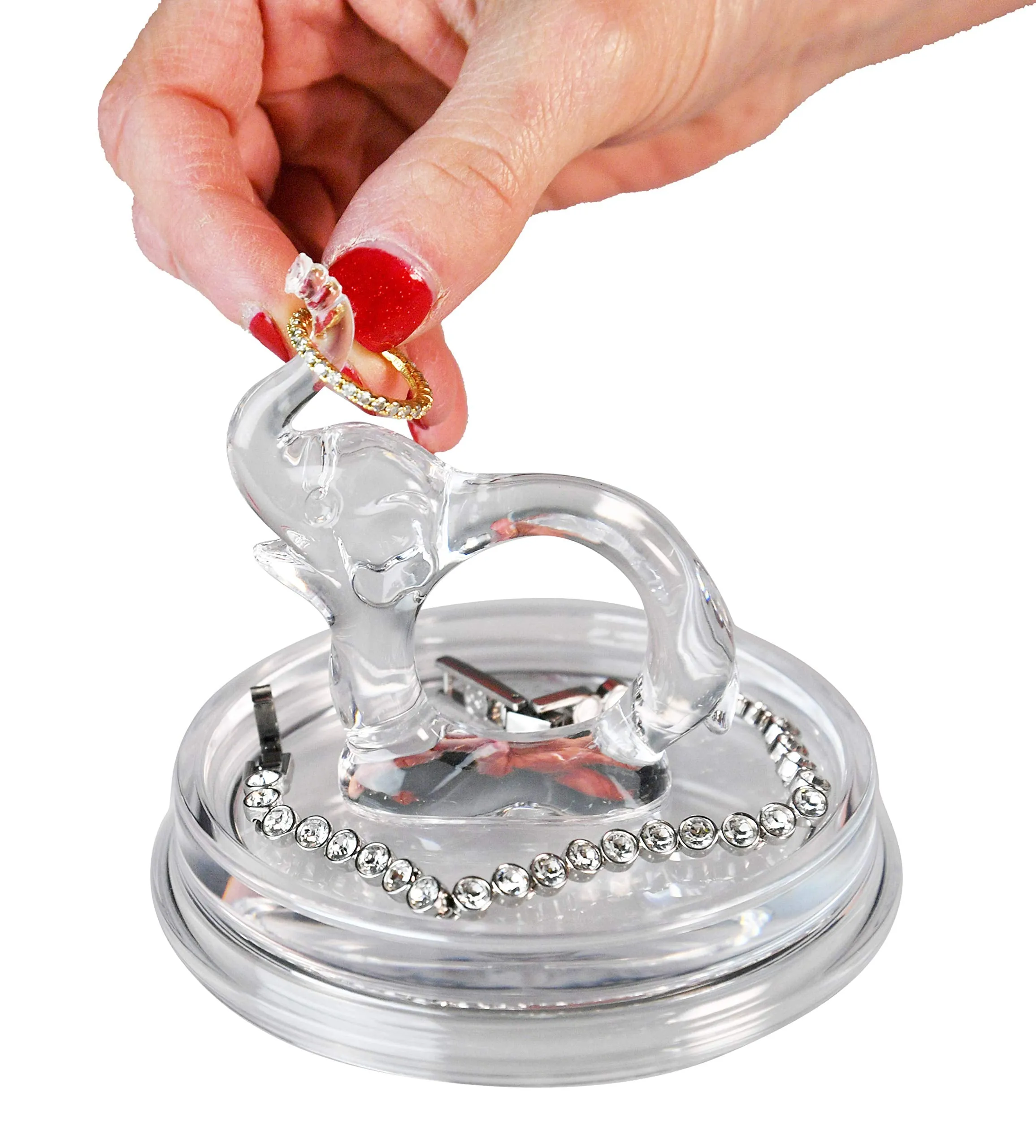 ARAD Elephant Acrylic Ring Holder Dish, Cute Bedroom Jewelry Tray, Fun Trinket Platter