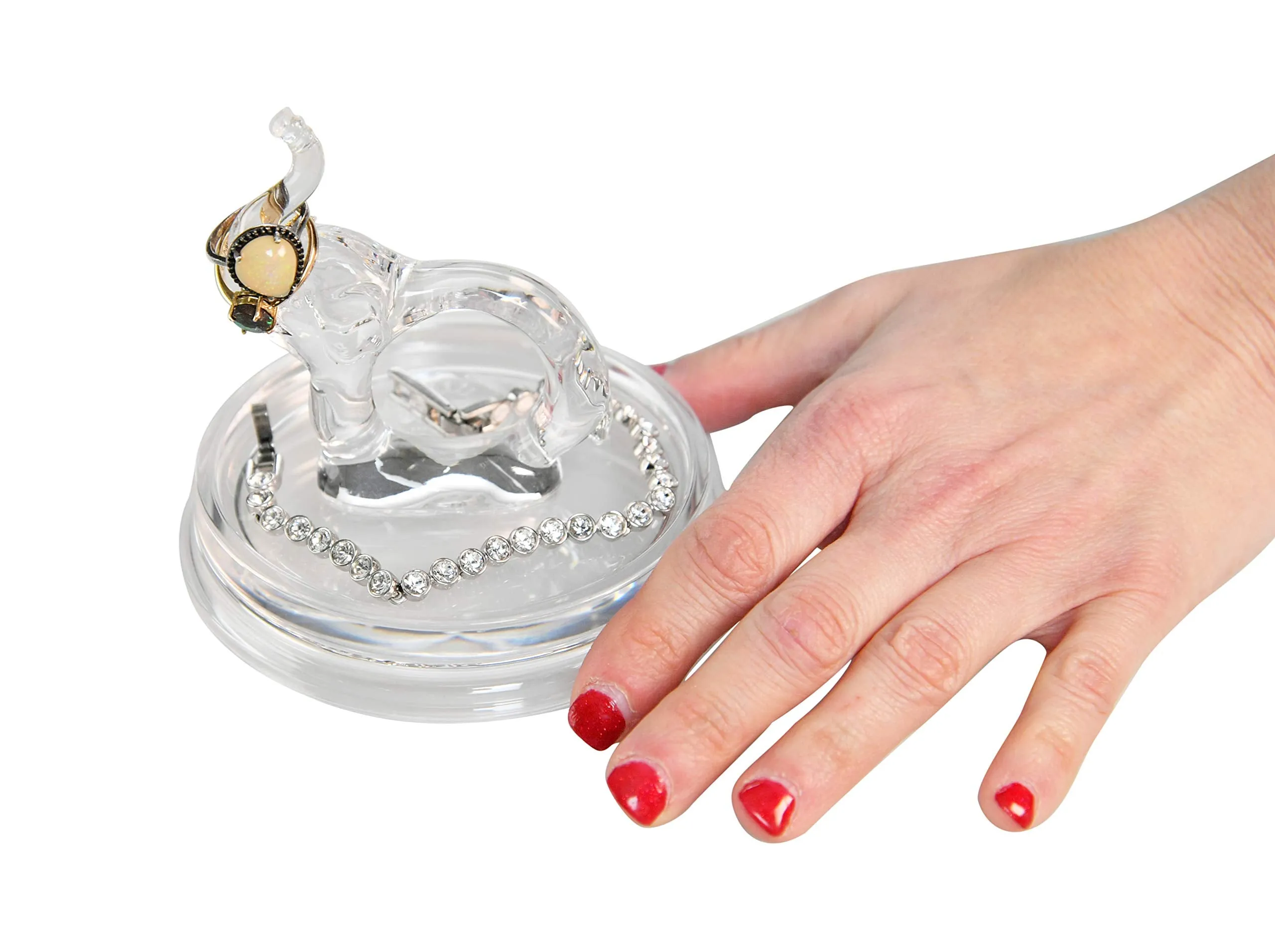 ARAD Elephant Acrylic Ring Holder Dish, Cute Bedroom Jewelry Tray, Fun Trinket Platter