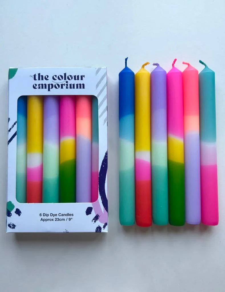 BESTSELLING BRIGHTS Dip Dye Dinner Candles set of 6