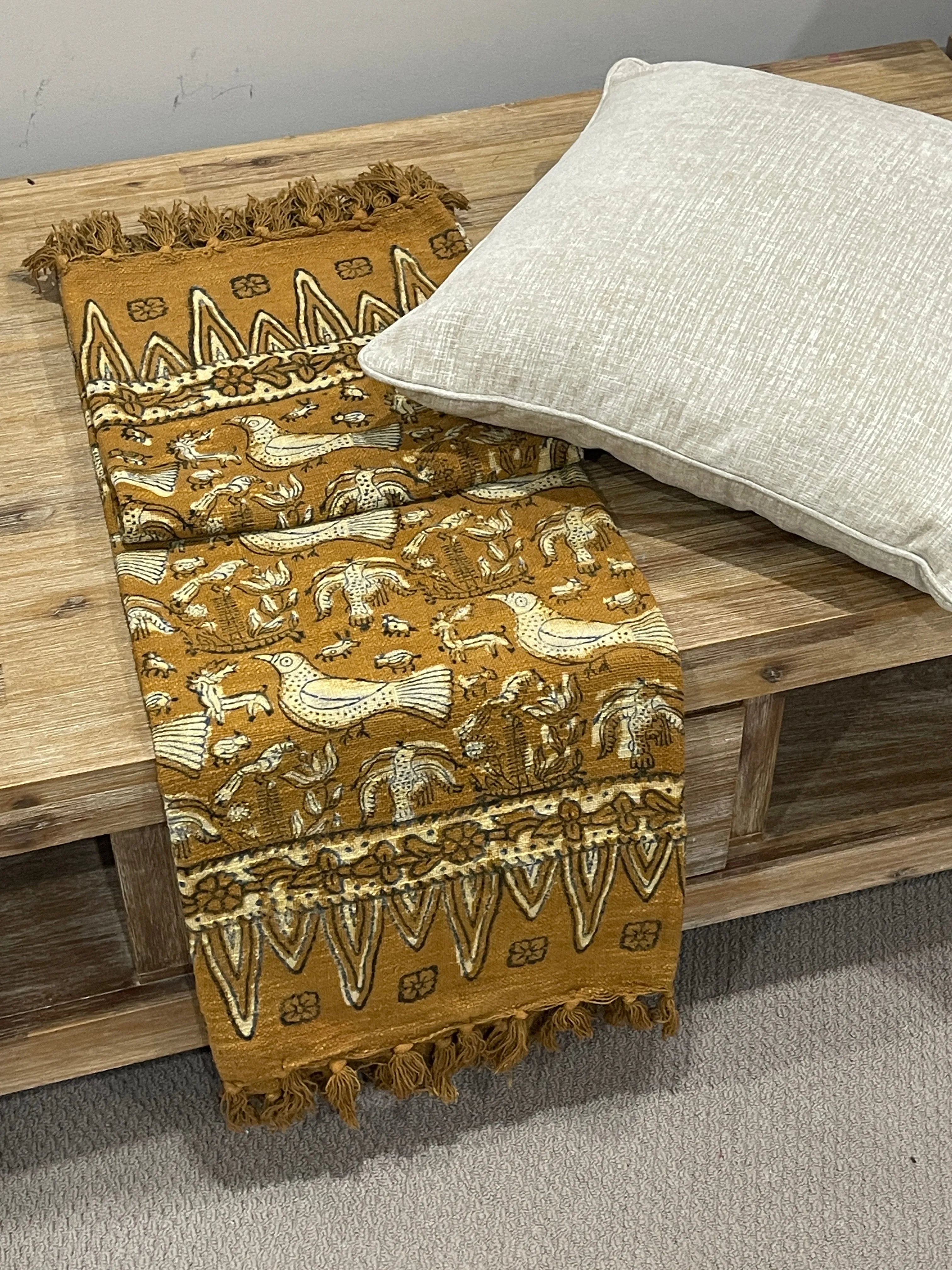 Bohemian Cotton Handmade Bird Mustard Bedding Throw Blanket