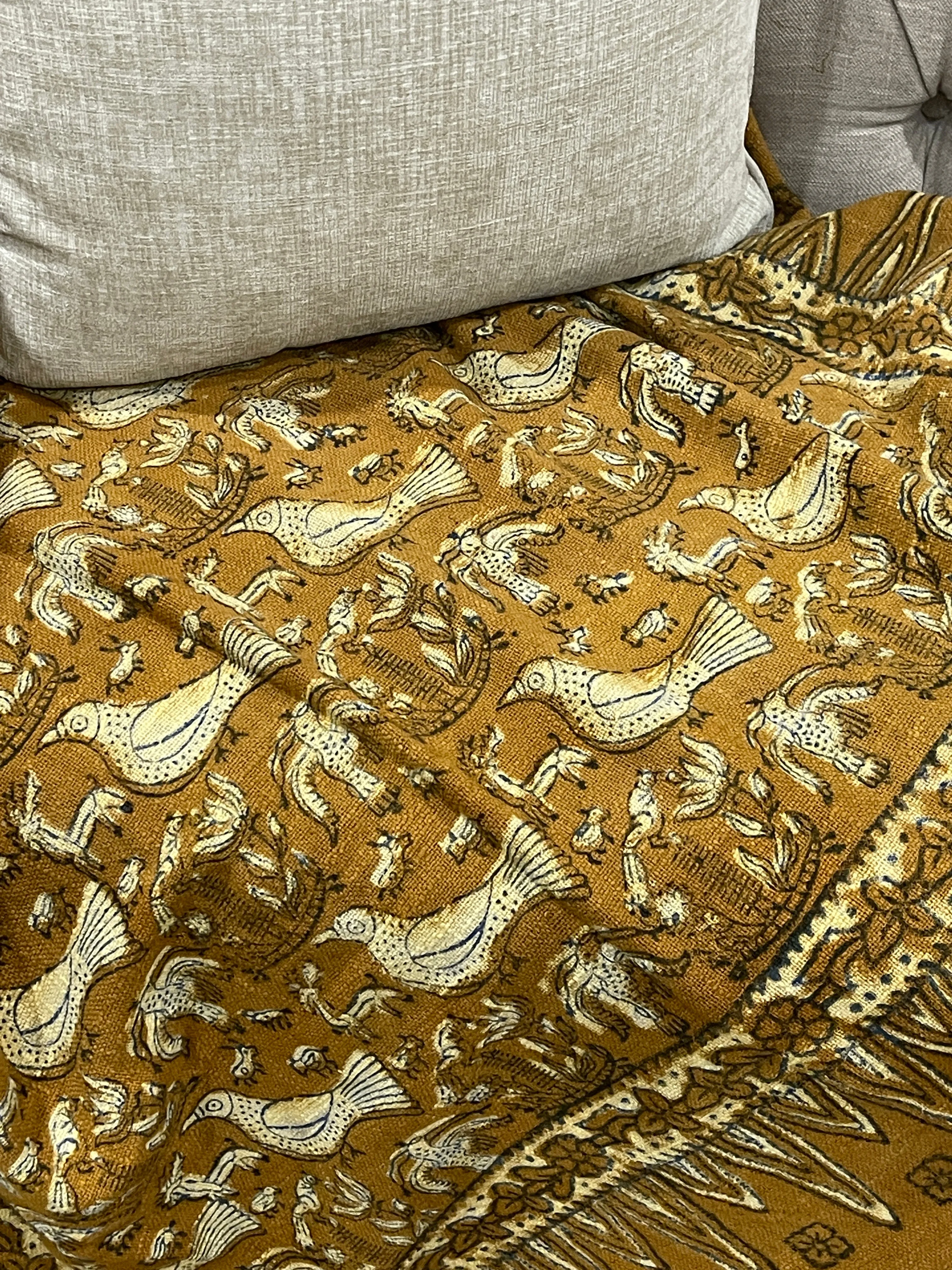 Bohemian Cotton Handmade Bird Mustard Bedding Throw Blanket