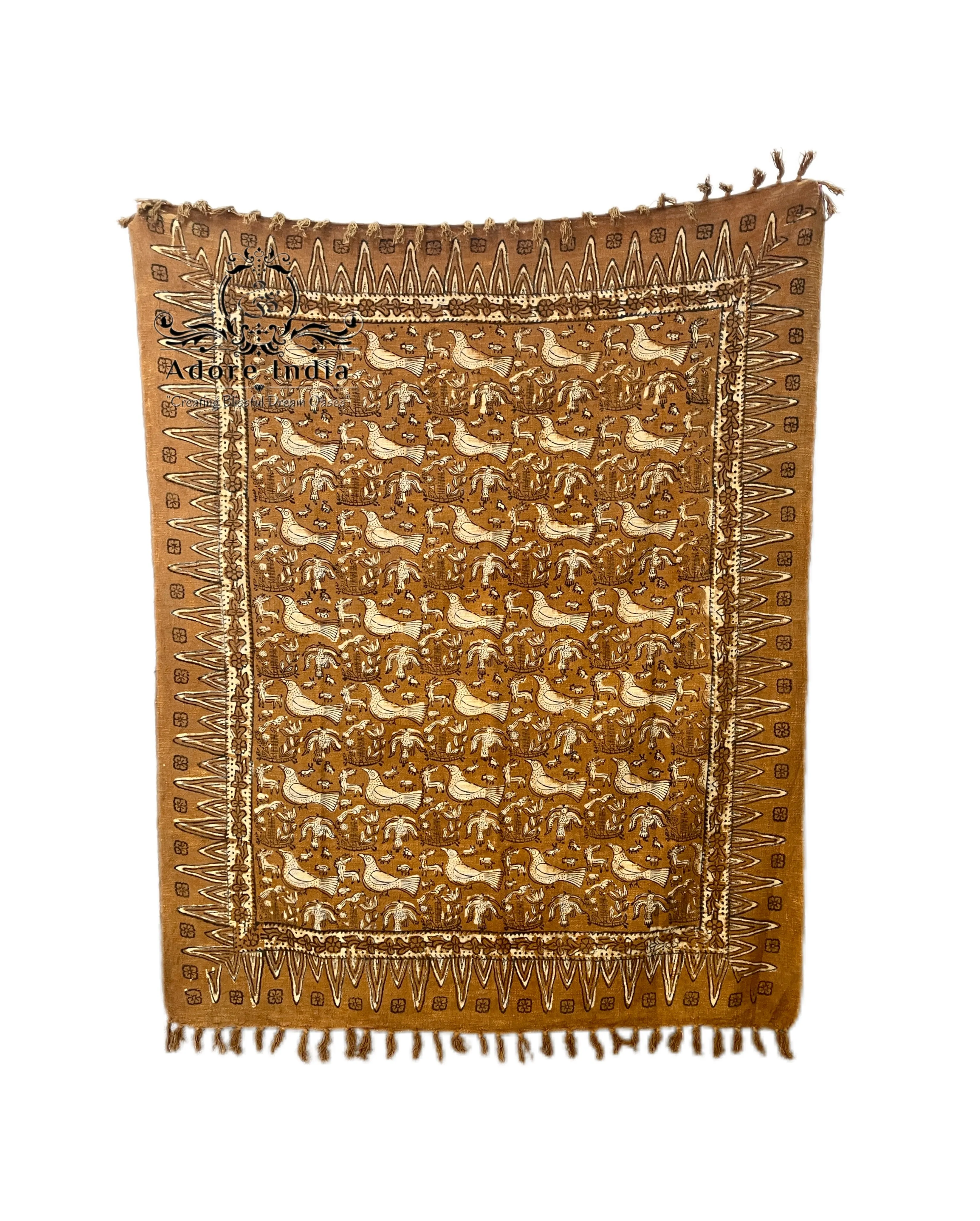 Bohemian Cotton Handmade Bird Mustard Bedding Throw Blanket