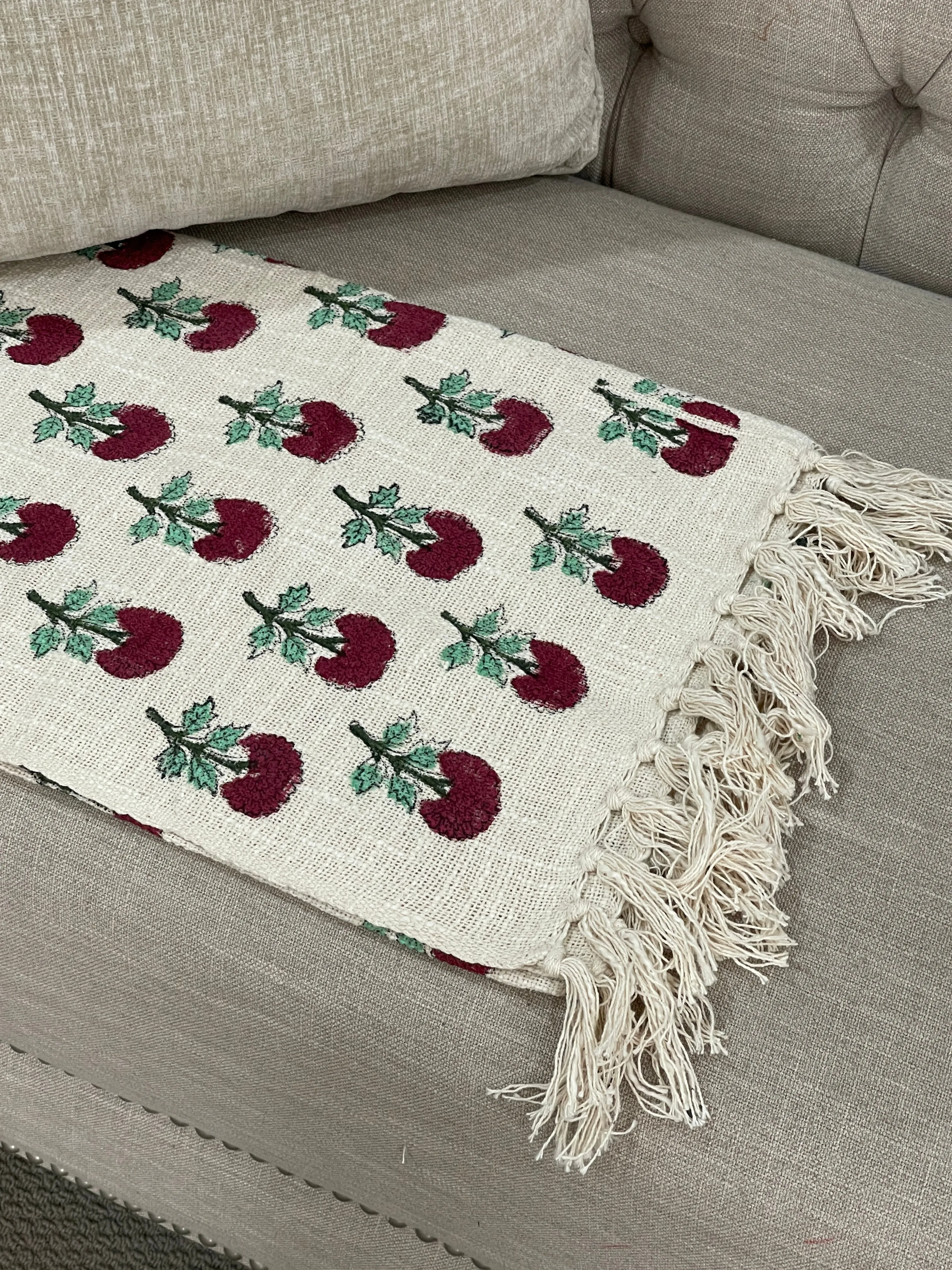 Bohemian Hand Block Red Bud Cotton Bedding Blanket Throw
