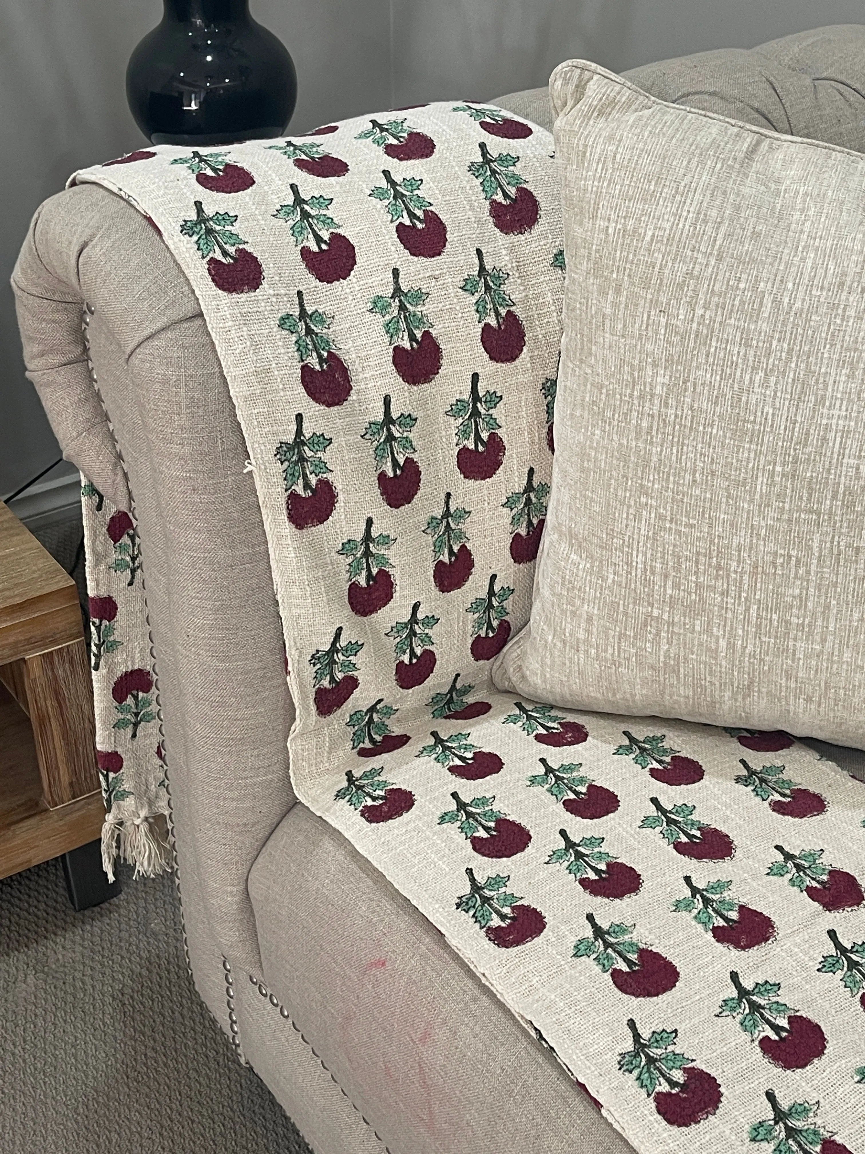 Bohemian Hand Block Red Bud Cotton Bedding Blanket Throw