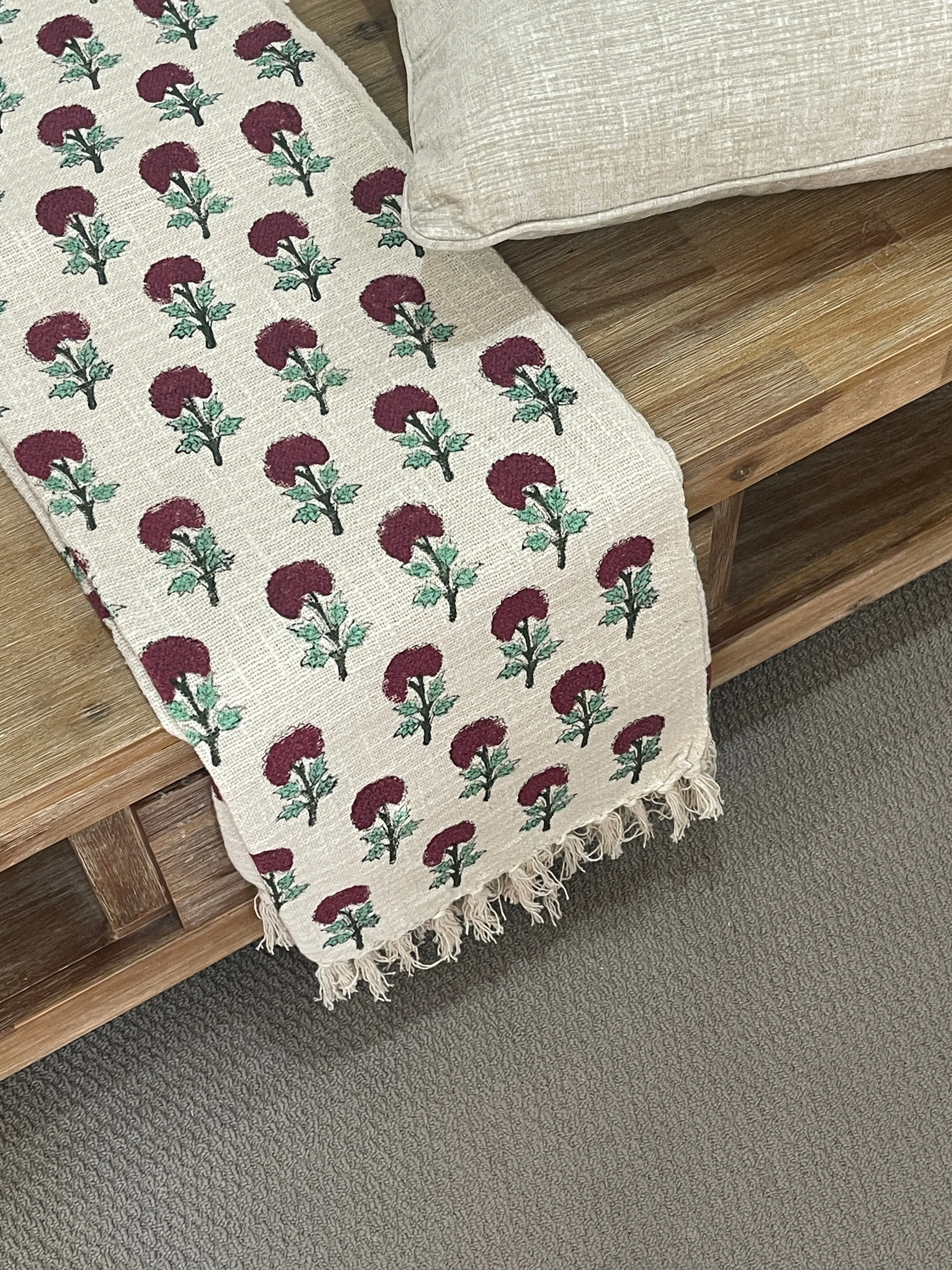 Bohemian Hand Block Red Bud Cotton Bedding Blanket Throw