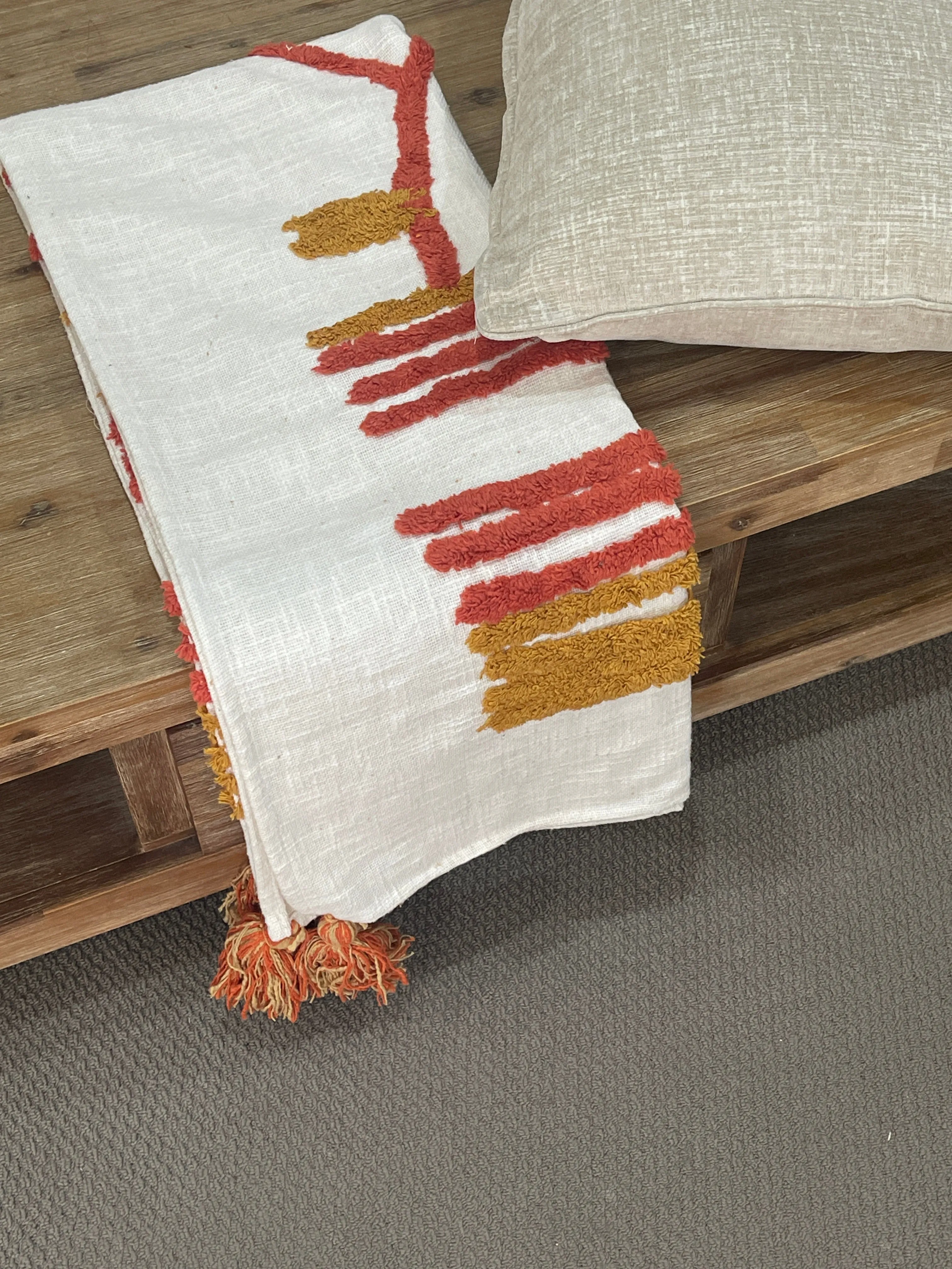 Bohemian Mustard Cotton Bedding Tufted Throw Blanket