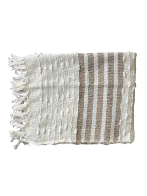 Bohemian Natural Brown Stripe Cotton Bedding Tufted Throw Blanket