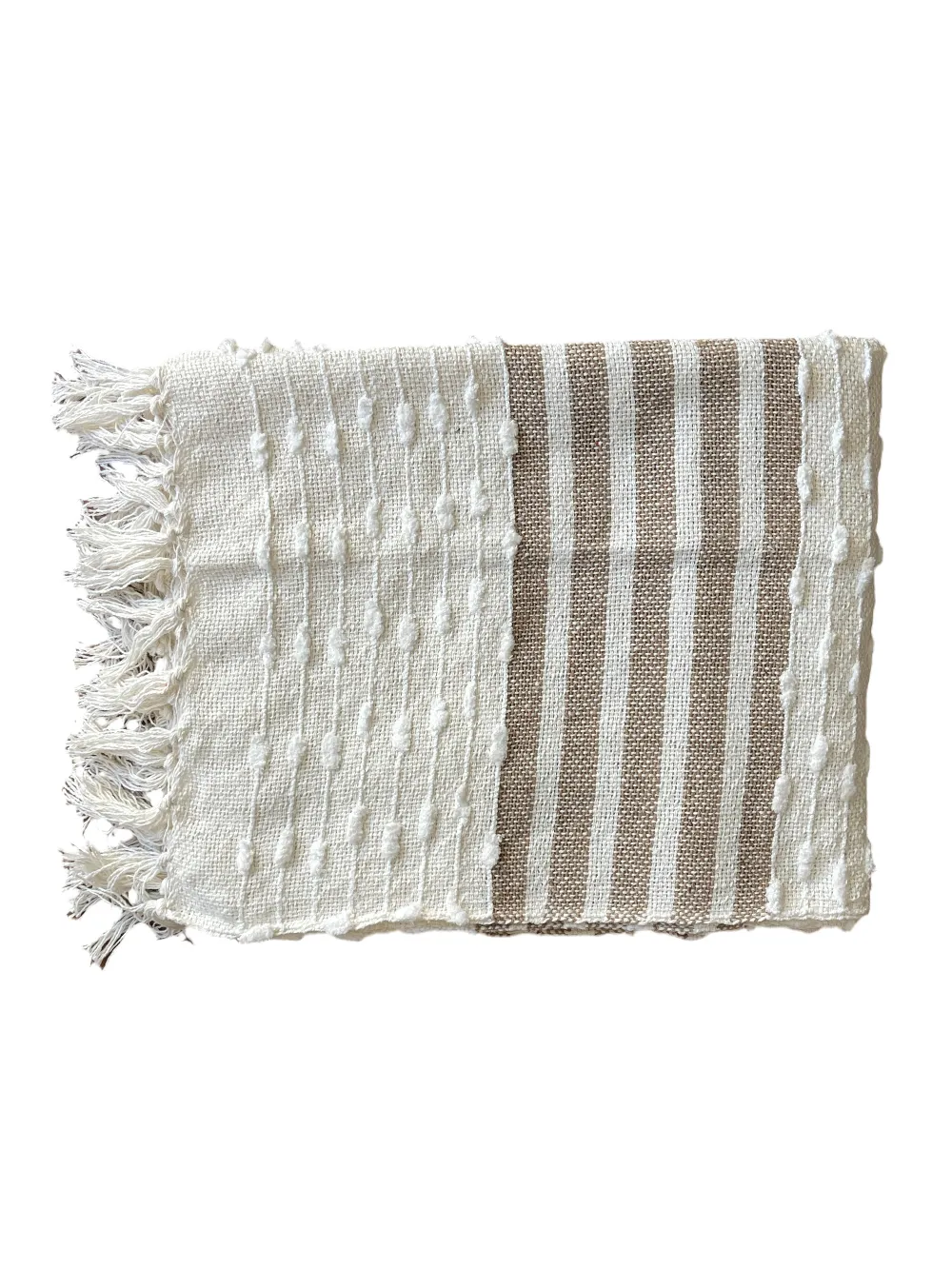 Bohemian Natural Brown Stripe Cotton Bedding Tufted Throw Blanket