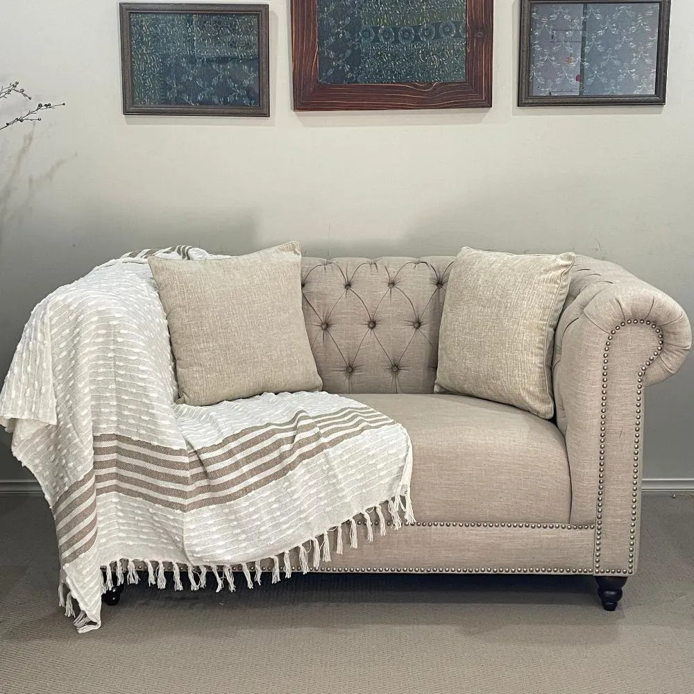 Bohemian Natural Brown Stripe Cotton Bedding Tufted Throw Blanket