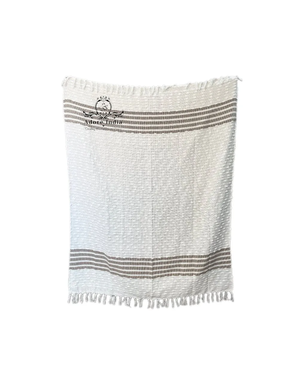 Bohemian Natural Brown Stripe Cotton Bedding Tufted Throw Blanket