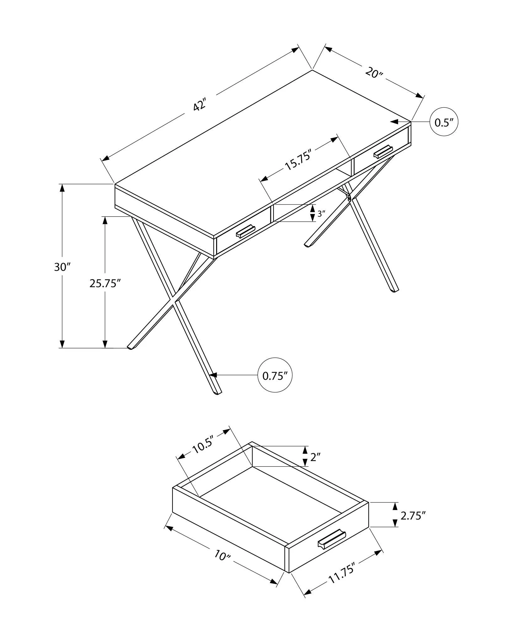 Computer Desk, Home Office, Laptop, Left / Right Set-Up, Storage Drawers, Work, Contemporary, Modern by Couch.com