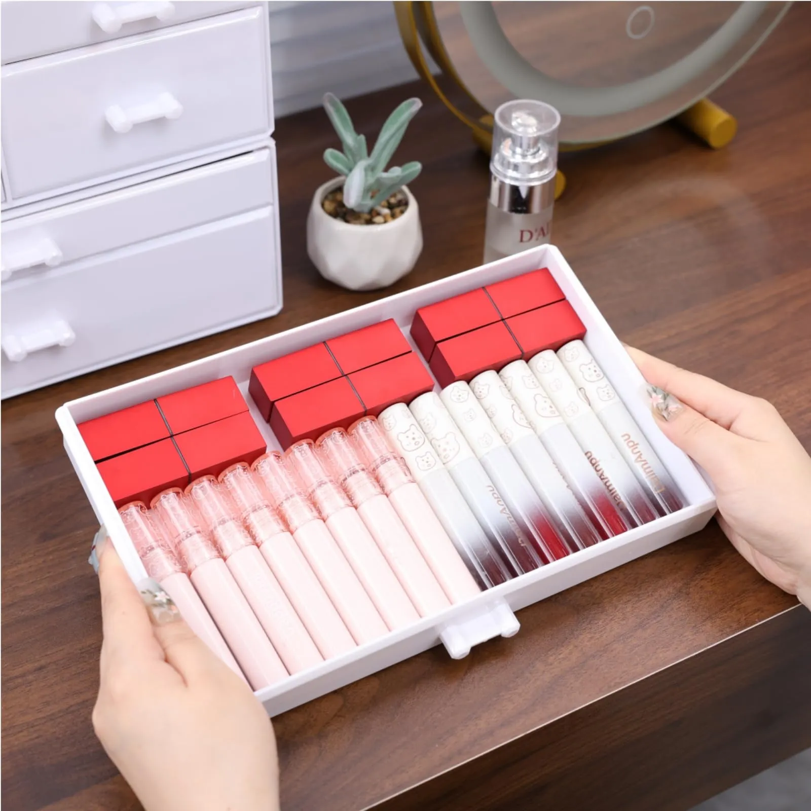 Cq acrylic Drawer Organizer, Stackable Stripes Cosmetic Display Cases and Organizer for Desk Bathroom, Vanity, and Bathroom Countertop Organizers,8 Drawers,White