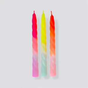 Dip Dye Twisted Taper Candles Set of 3 (Shades of Fruit Salad)