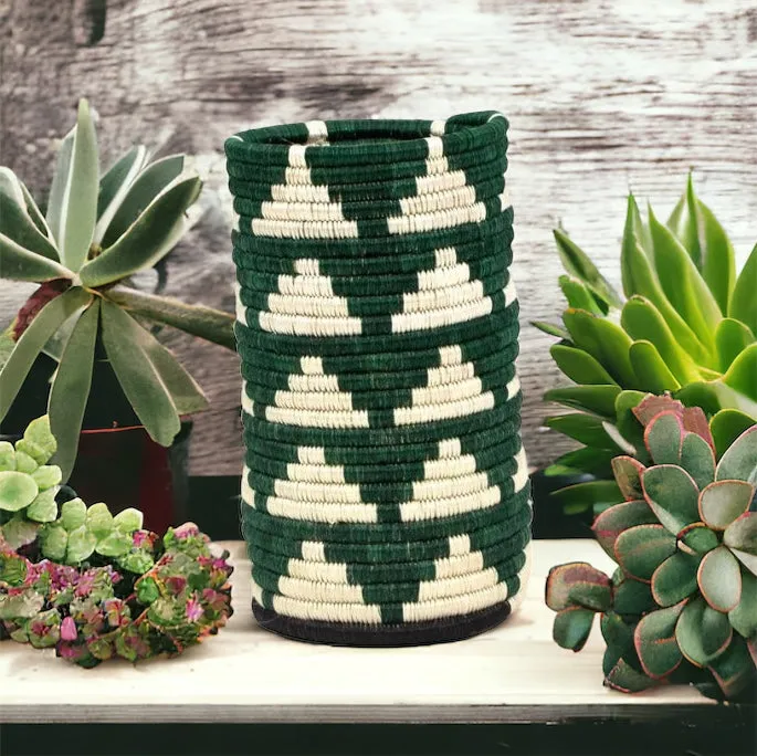 GREEN & WHITE PYRAMID VASE / PLANTER