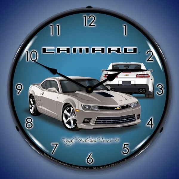 Lighted 2014 SS Camaro 5th Generation Silver Ice Clock
