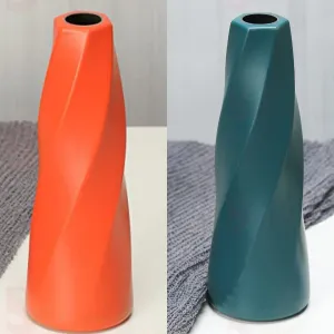 SATYAM KRAFT 2 Pieces Small Size Unbreakable Geometric Vase for Flower Pot, Gift, Home Decor, Aesthetic, Nordic Design, Decoration and Craft Raksha Bandhan(8 Inch) (1 Blue and 1 Orange color)