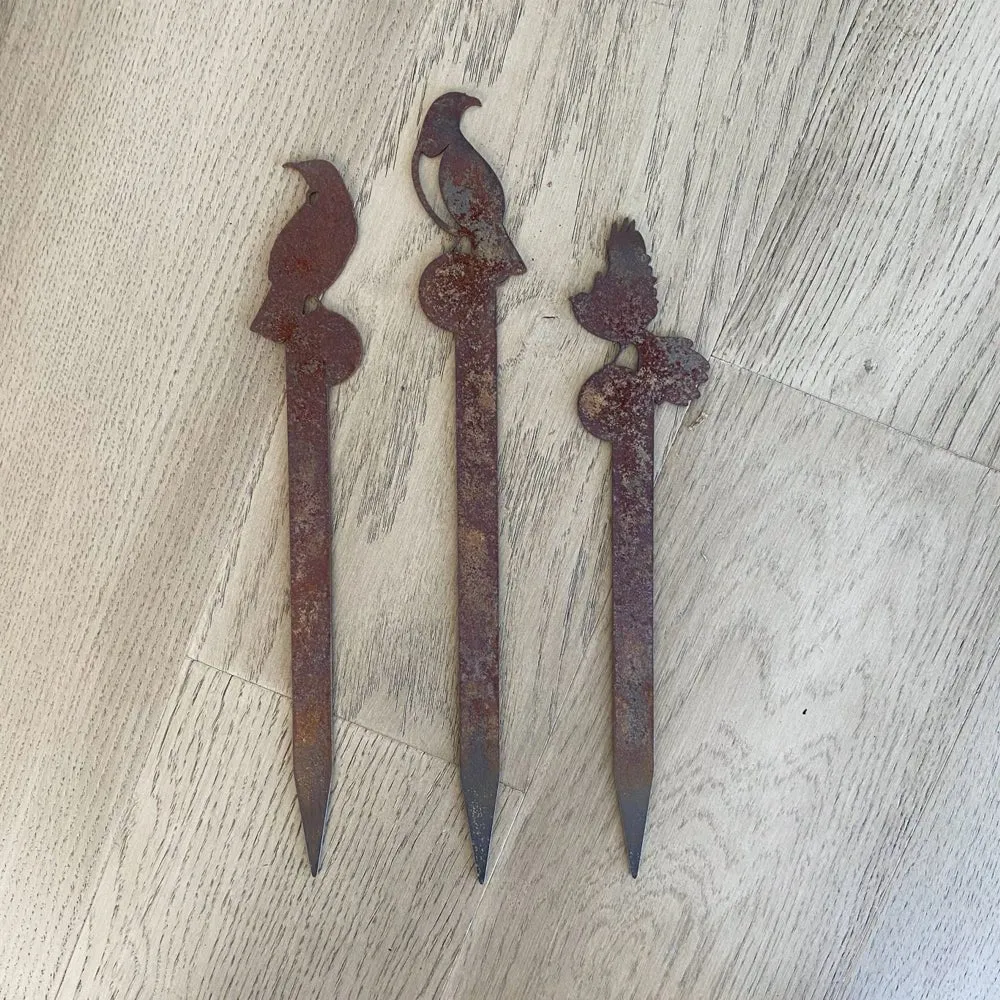 Set of 3 Mini Bird Plant Stakes - Corten