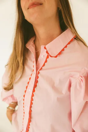 Solid Poplin Ric Rac Trim Top
