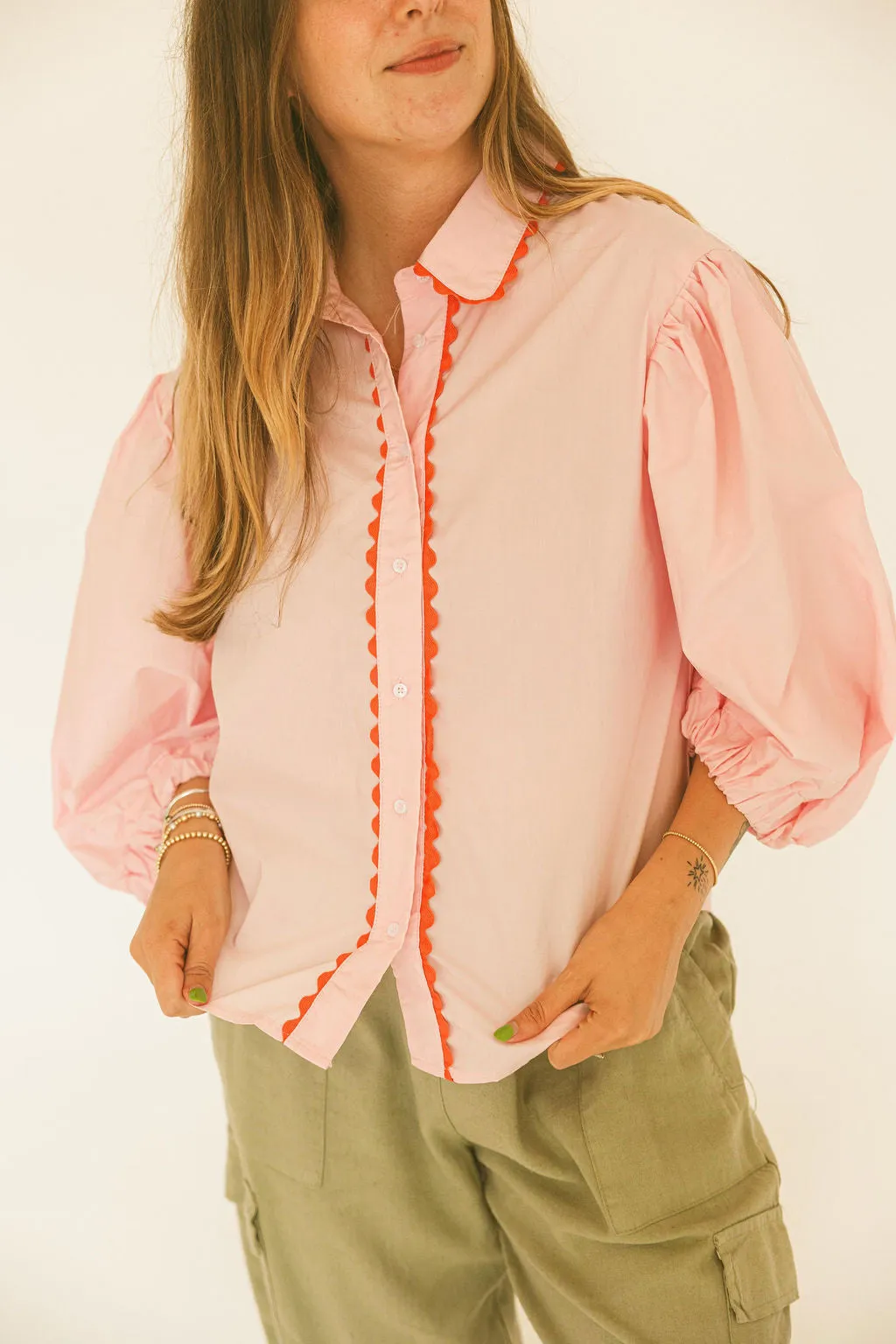 Solid Poplin Ric Rac Trim Top