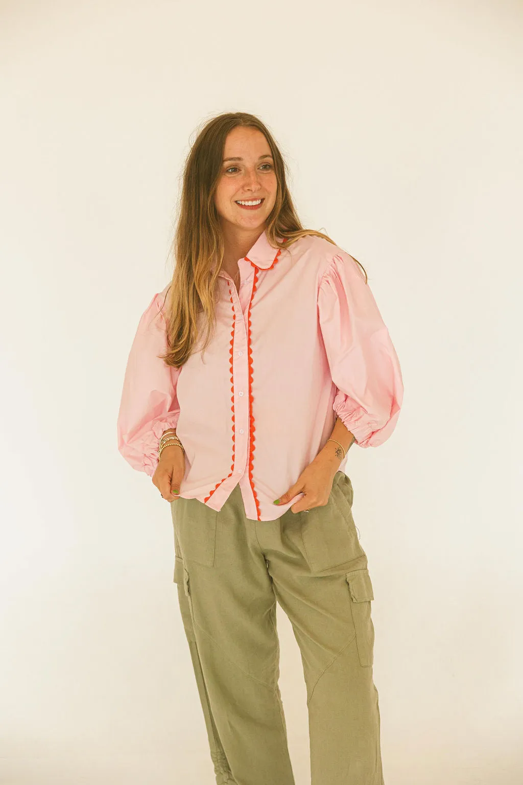 Solid Poplin Ric Rac Trim Top