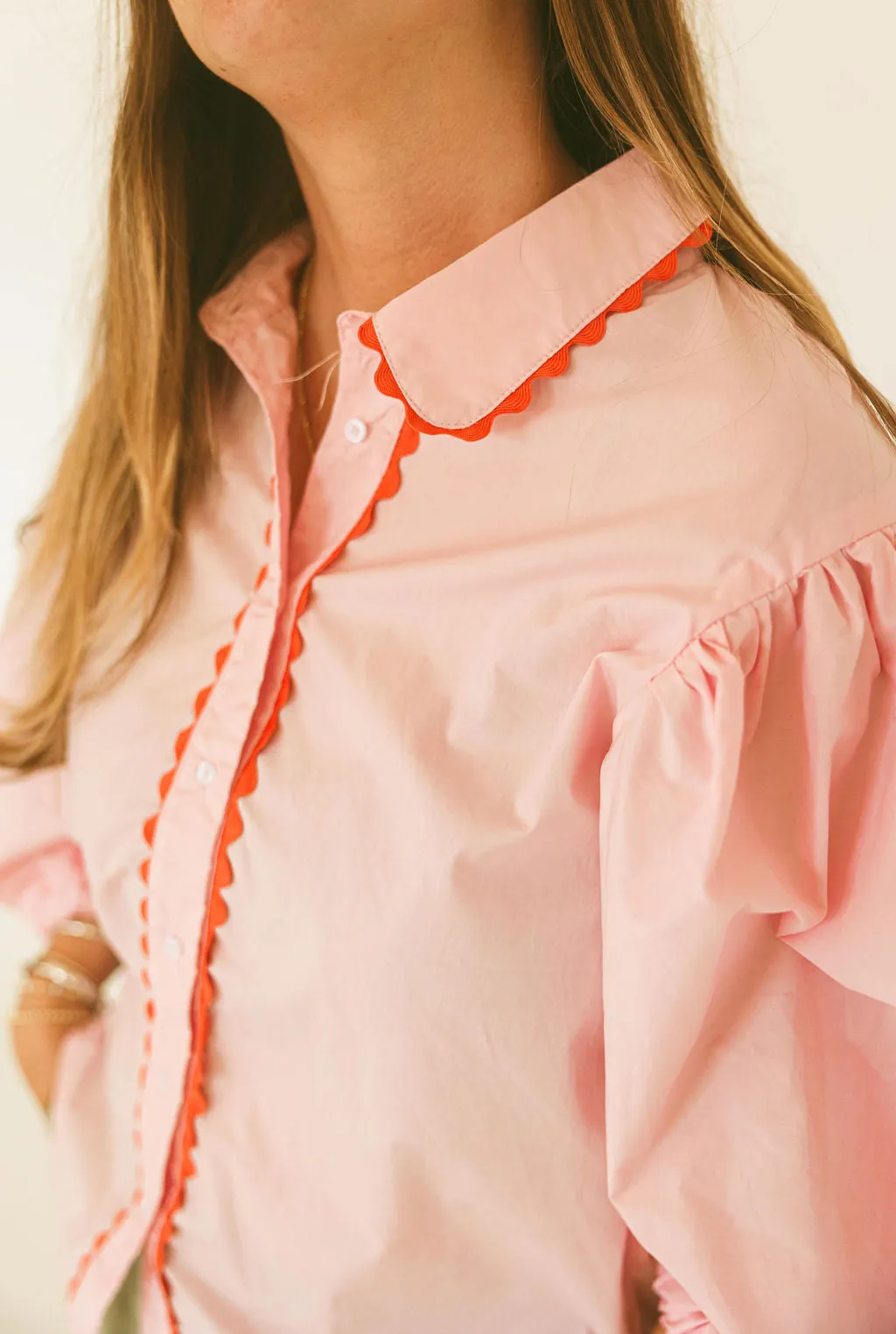 Solid Poplin Ric Rac Trim Top