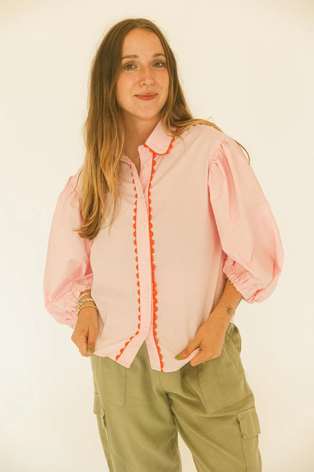 Solid Poplin Ric Rac Trim Top