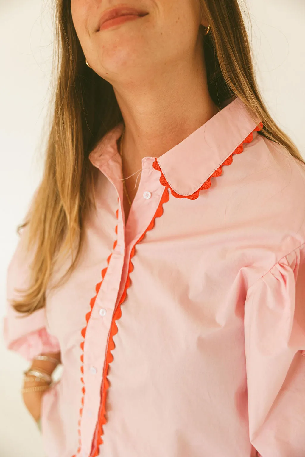 Solid Poplin Ric Rac Trim Top