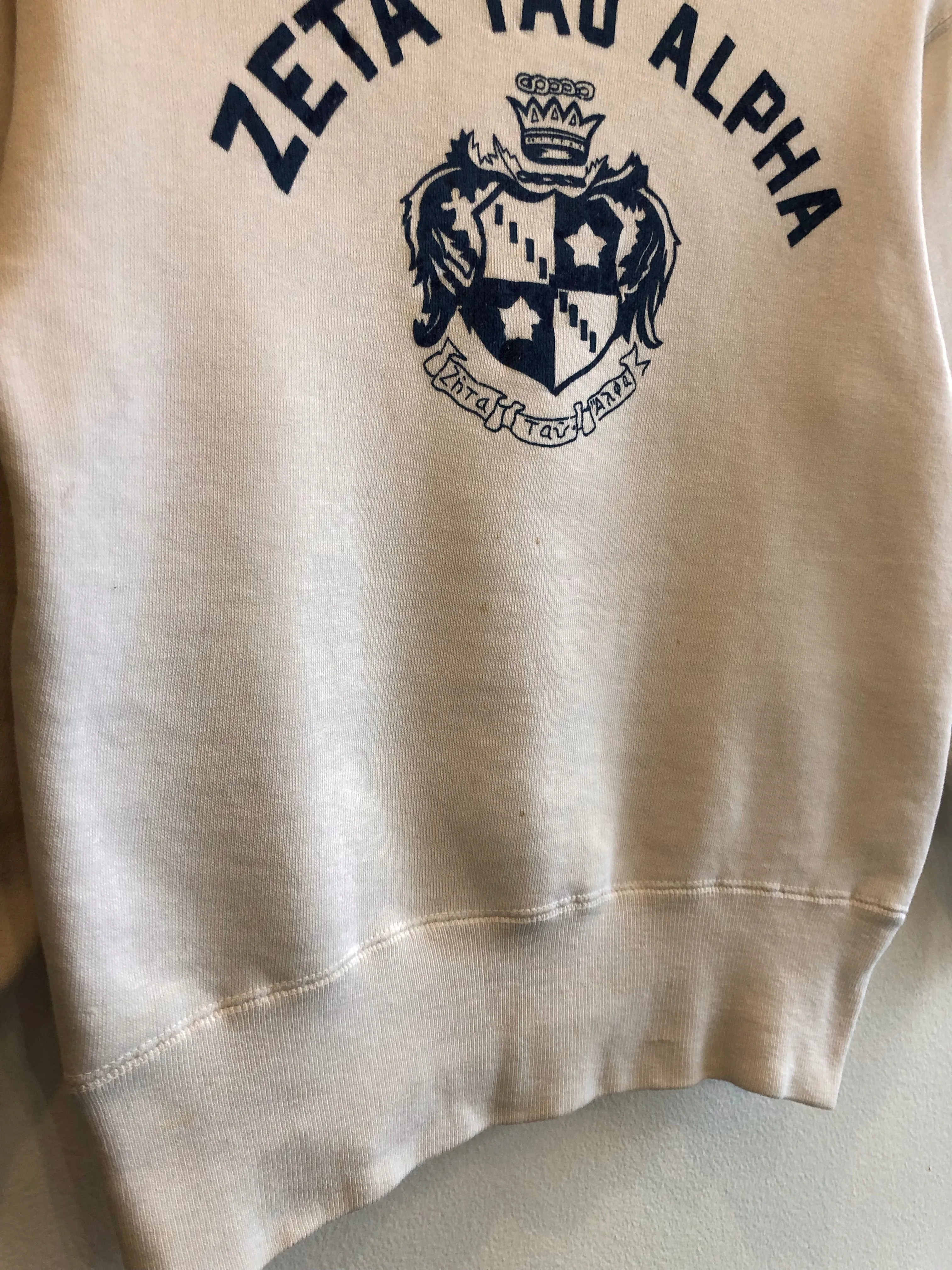 Vintage 1950s Champion Running Man Zeta Tau Alpha Flock-Printed Sweatshirt