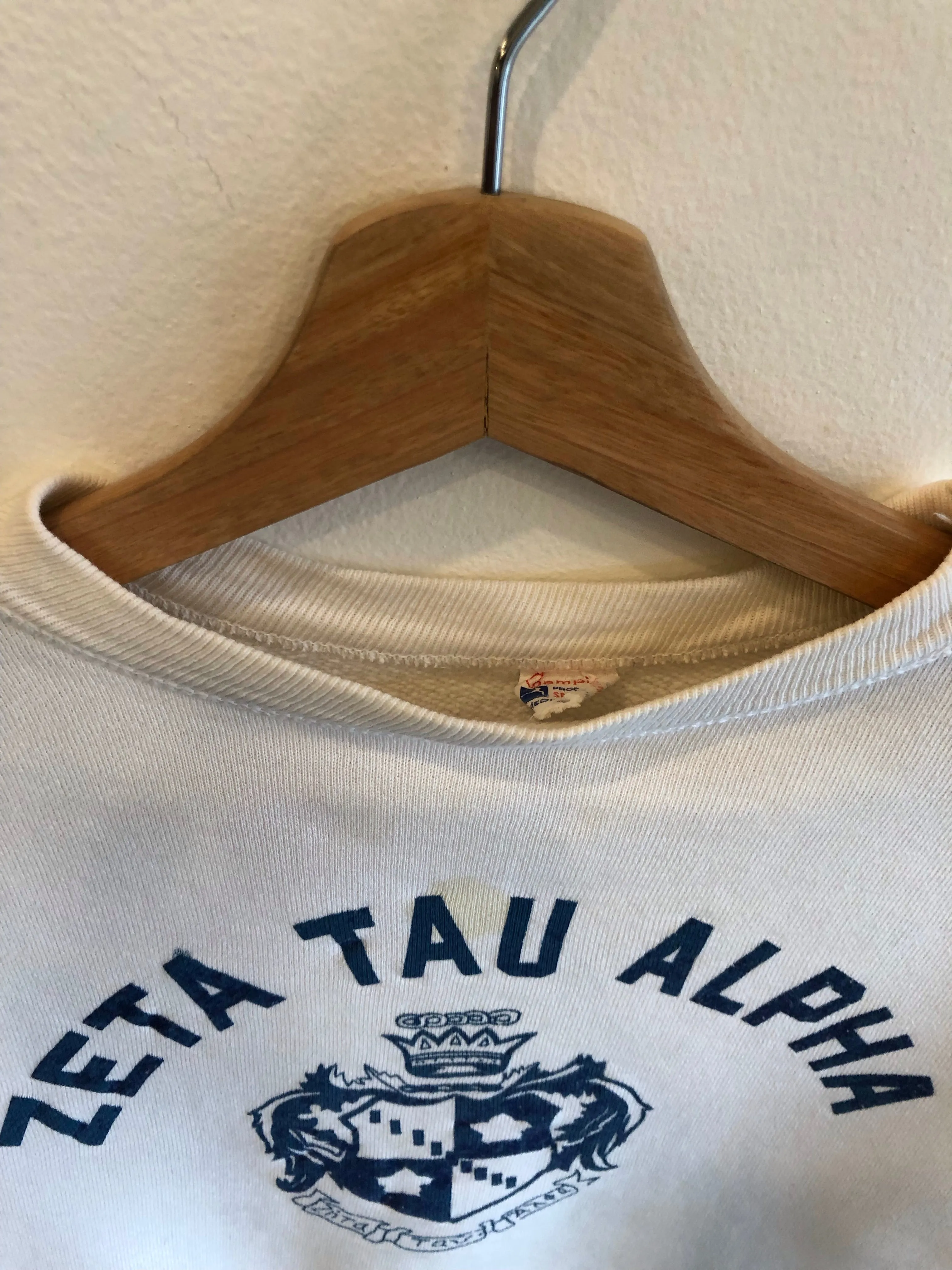 Vintage 1950s Champion Running Man Zeta Tau Alpha Flock-Printed Sweatshirt