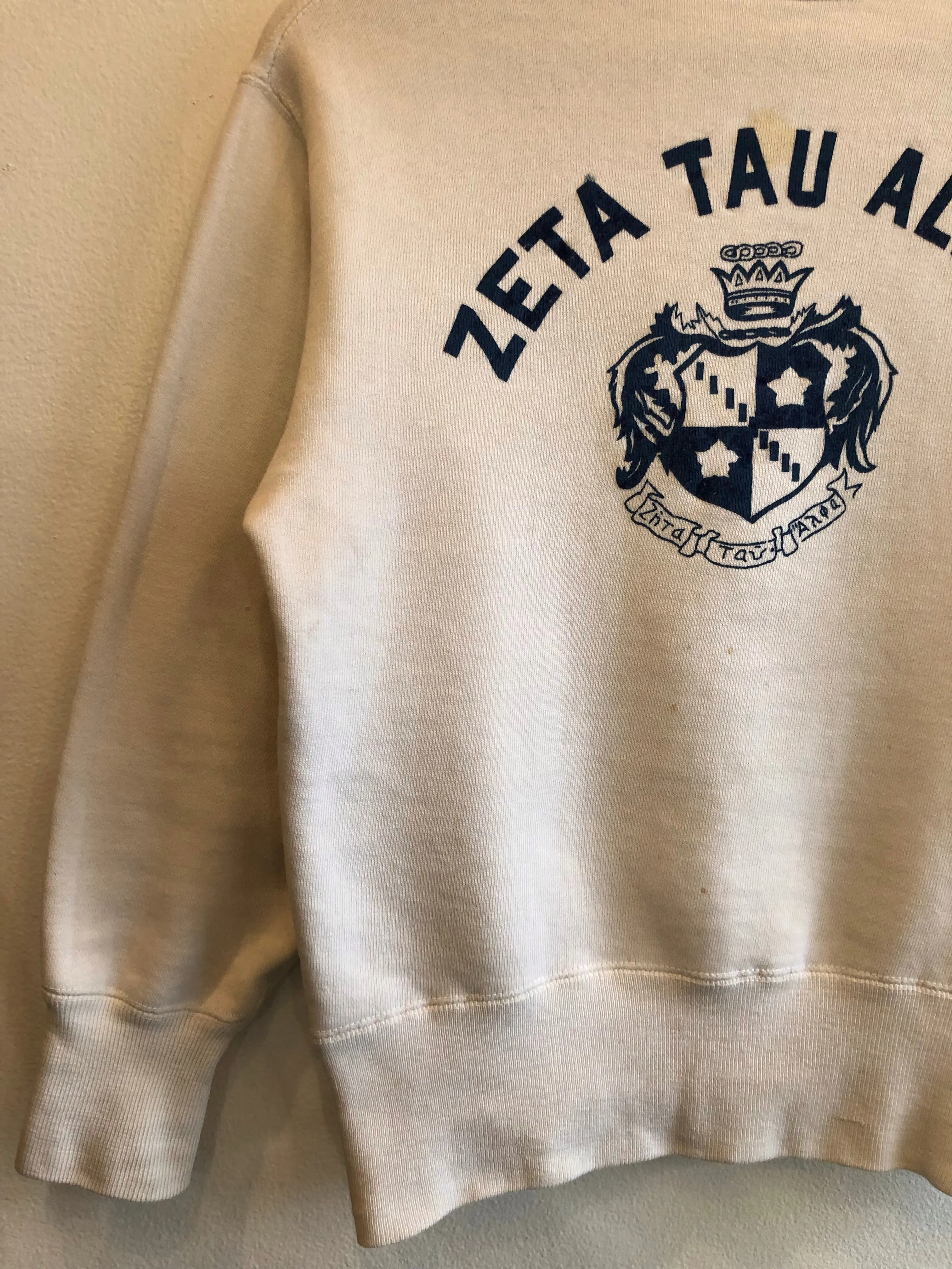 Vintage 1950s Champion Running Man Zeta Tau Alpha Flock-Printed Sweatshirt