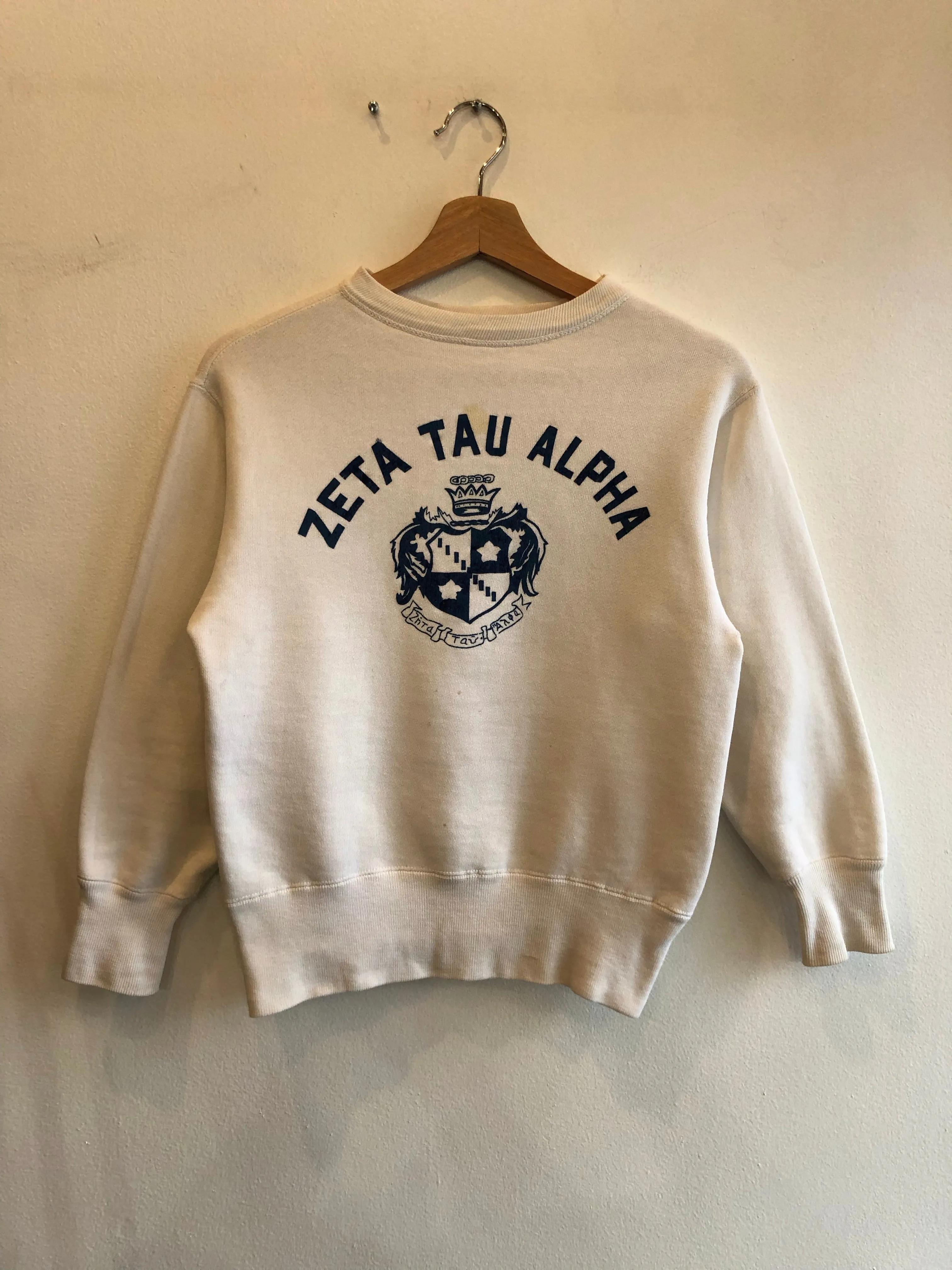 Vintage 1950s Champion Running Man Zeta Tau Alpha Flock-Printed Sweatshirt