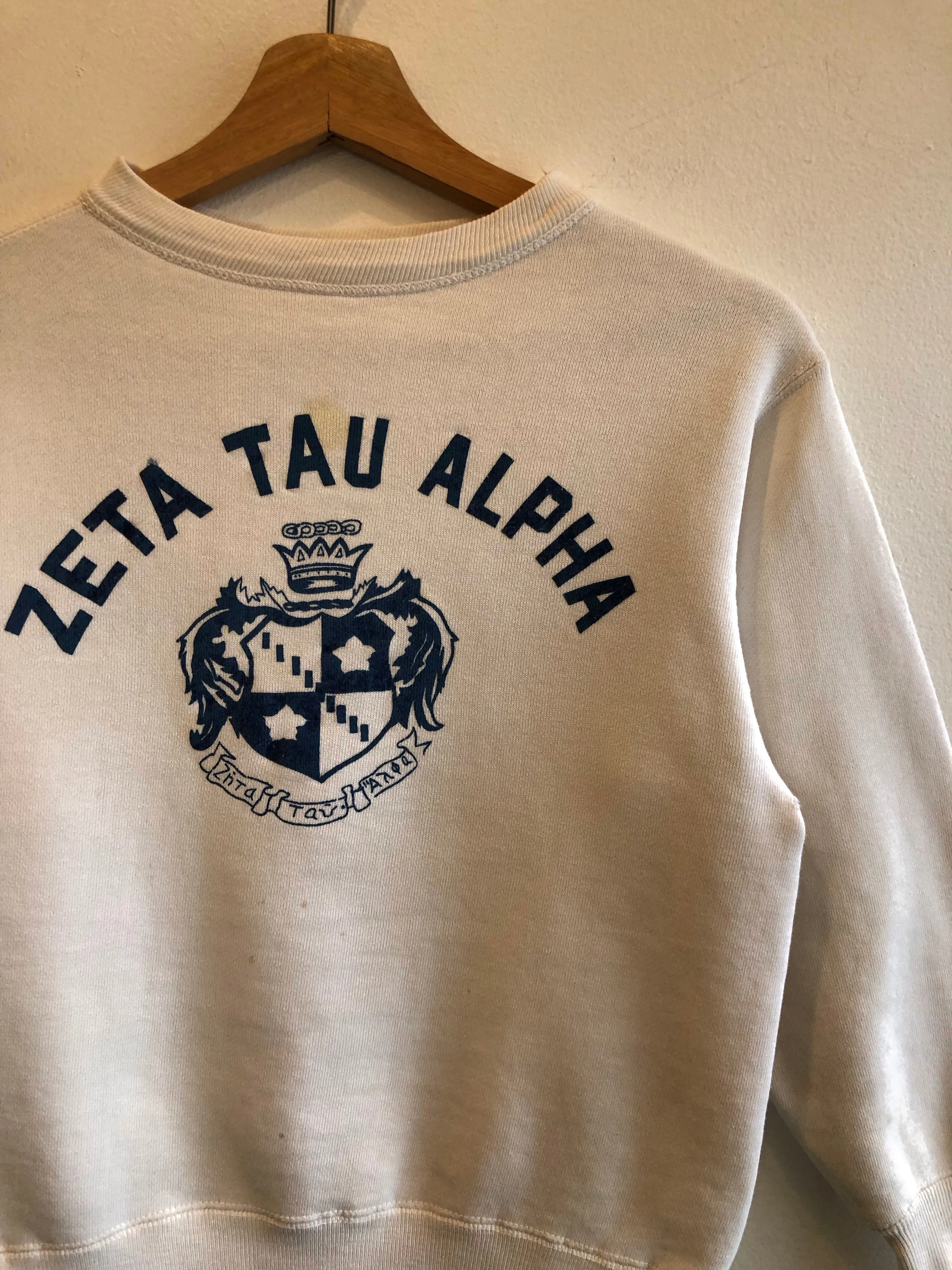 Vintage 1950s Champion Running Man Zeta Tau Alpha Flock-Printed Sweatshirt