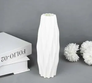 VRB DecTM 1Pcs Stripe Plastic Ceramic Vase,Flower Vase,Pampas Grass Vase,Vase for Flower,Plants,Vase Home Decor Centrepiece Decor for Home,Office,Living Room Decor (White Color)