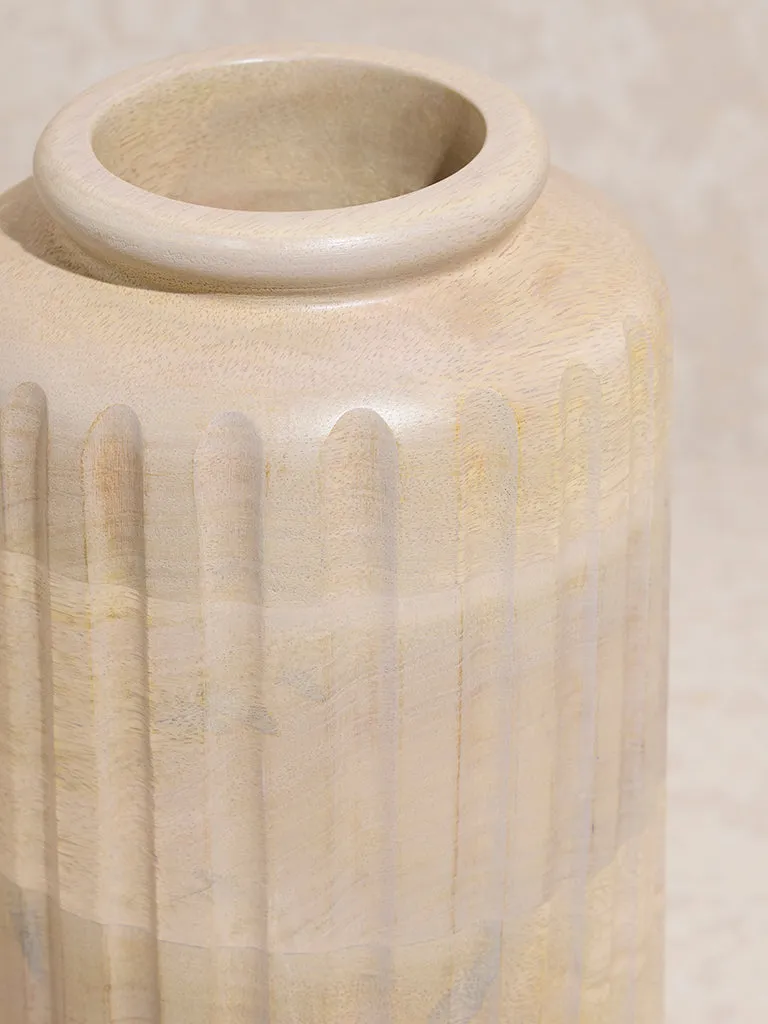 Westside Home Beige Textured Wooden Vase - Large