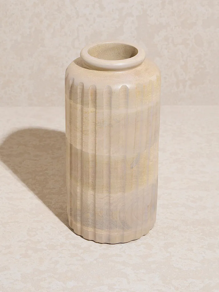 Westside Home Beige Textured Wooden Vase - Large