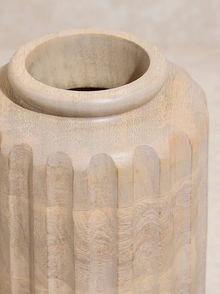 Westside Home Beige Textured Wooden Vase - Small