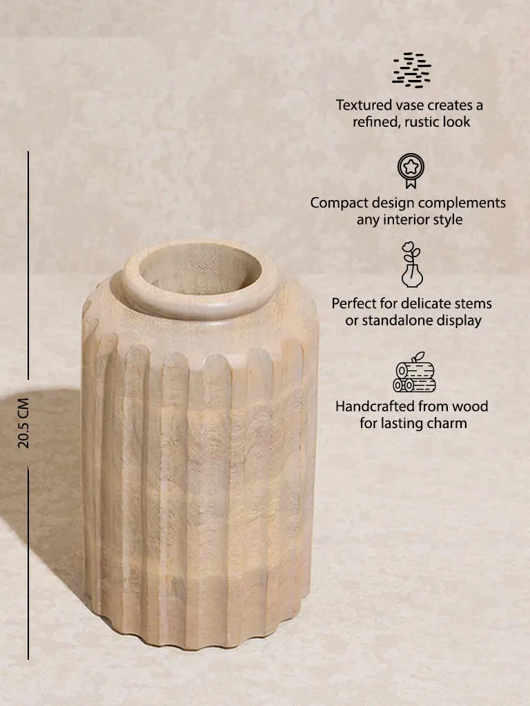 Westside Home Beige Textured Wooden Vase - Small