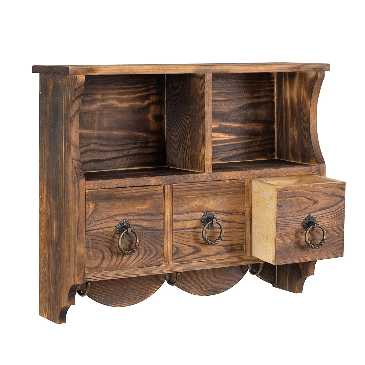 White Whale Wooden Wall-Mounted Organizer Shelf Rack/Wall Cabinet with Drawers & Metal Hooks