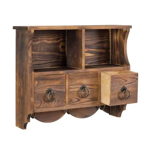 White Whale Wooden Wall-Mounted Organizer Shelf Rack/Wall Cabinet with Drawers & Metal Hooks