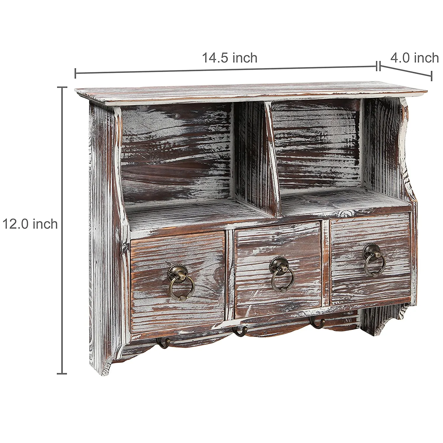 White Whale Wooden Wall-Mounted Organizer Shelf Rack/Wall Cabinet with Drawers & Metal Hooks