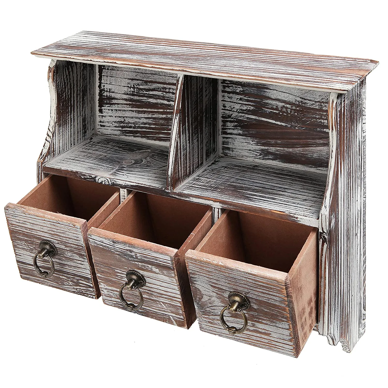 White Whale Wooden Wall-Mounted Organizer Shelf Rack/Wall Cabinet with Drawers & Metal Hooks